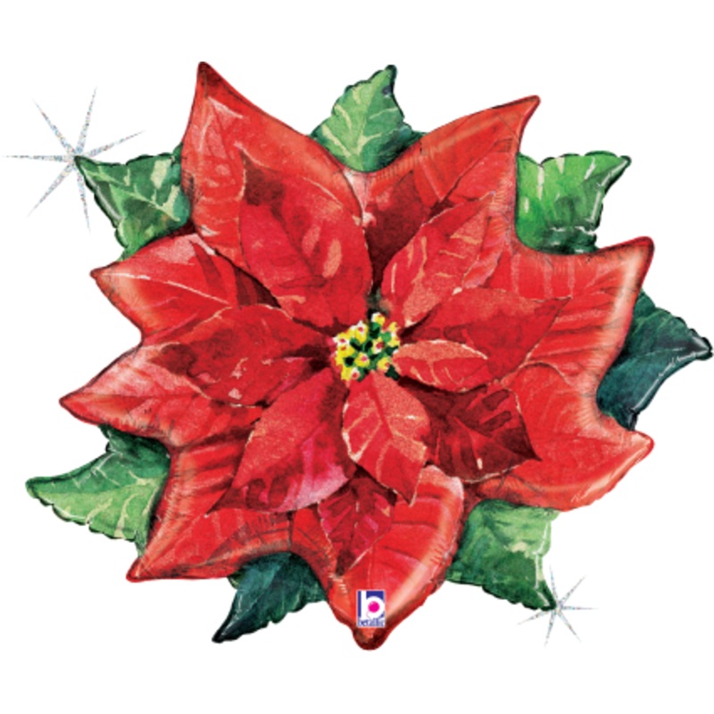 Betallic WaterColor Poinsettia 28 inch Shaped Foil Balloon Holographic Packaged 1ct