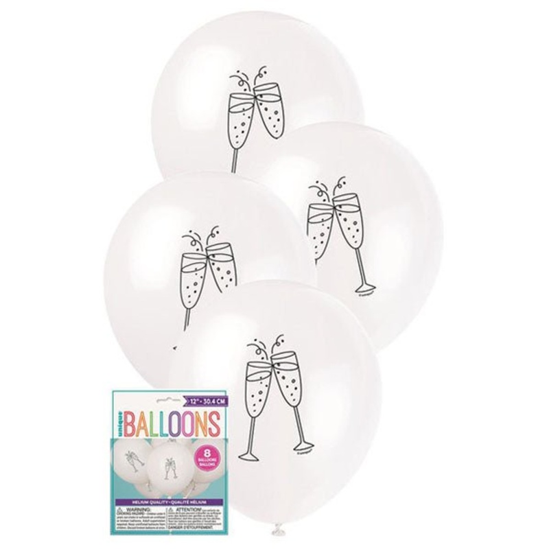 Champagne Glass White Balloons 30cm (Pack of 8)