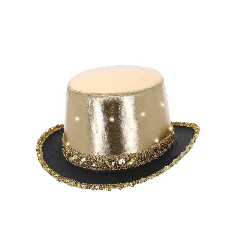 LED Light Up Metallic Top Hat, Gold