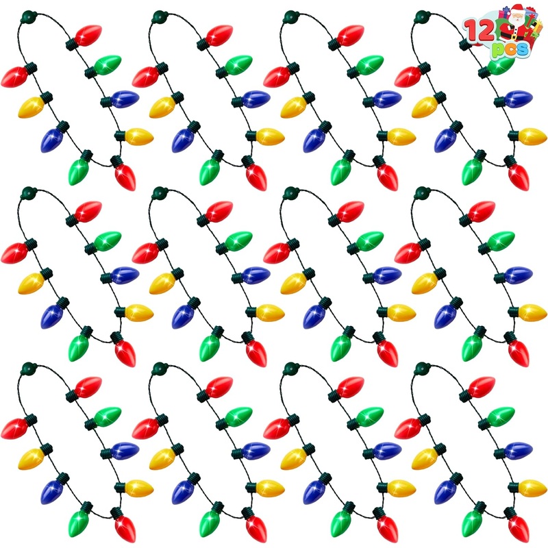 12 Packs Christmas LED Light Up Bulb Necklaces 9 Bulbs LED Necklaces Holiday Necklace Costume Accessories for Christmas Xmas Party Favor Party Supply