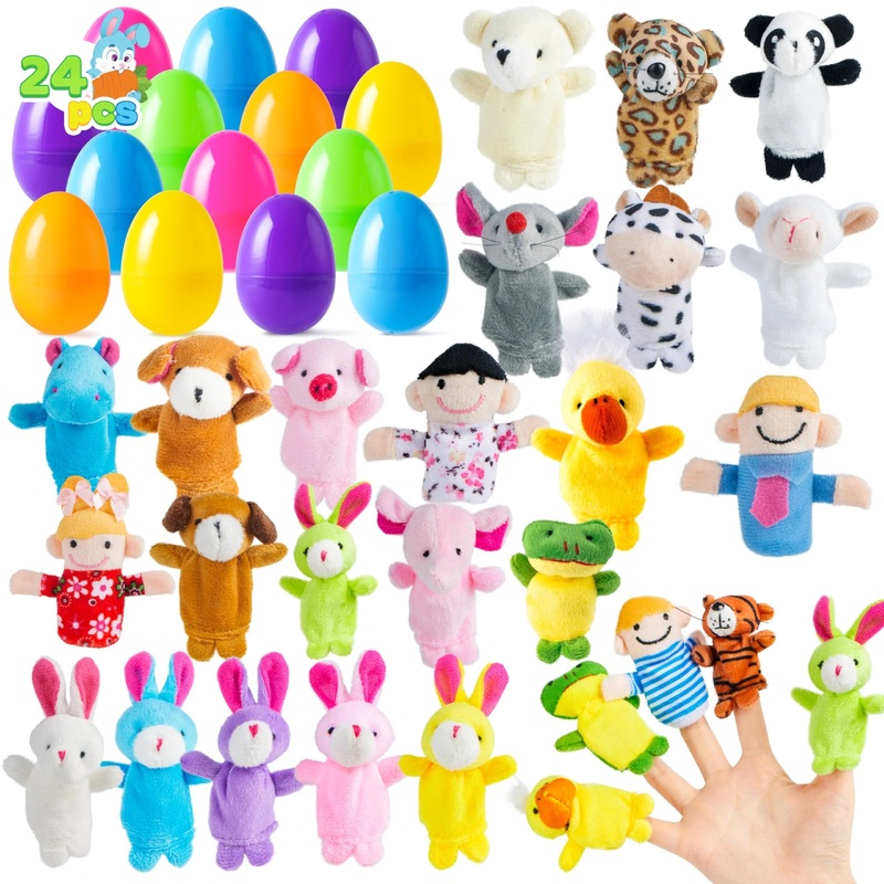 24 Easter eggs filled with finger puppets, eggs with pre-loaded cartoon animal dolls, suitable for kids to find eggs