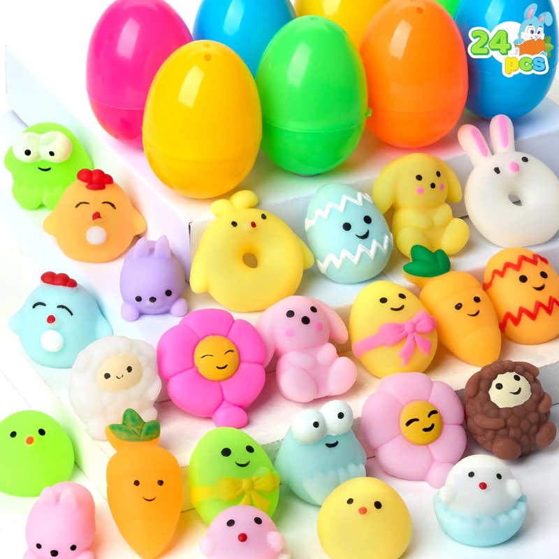 24 pieces of mochi soft toys pre-filled Easter eggs, squeezed toy stuffing for finding Easter eggs
