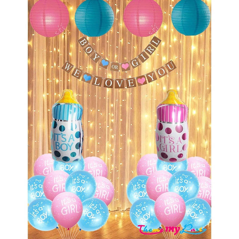 28 pcs Baby Shower Decoration Combo for Banner and Metallic Blue, Pink Balloons with Led Light (Baby Shower)