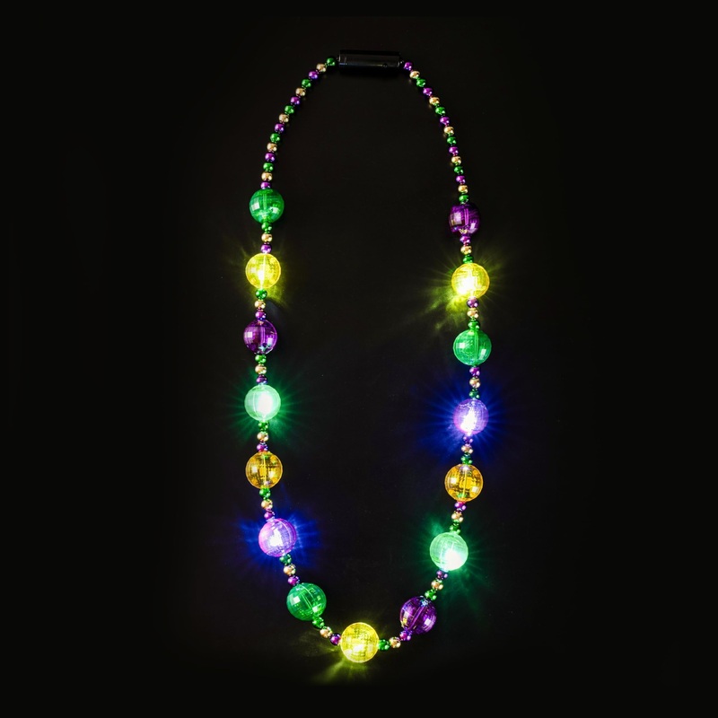 41 inch LED Carnival Giant Bead Necklace, Gold Green Purple Luminous Necklace