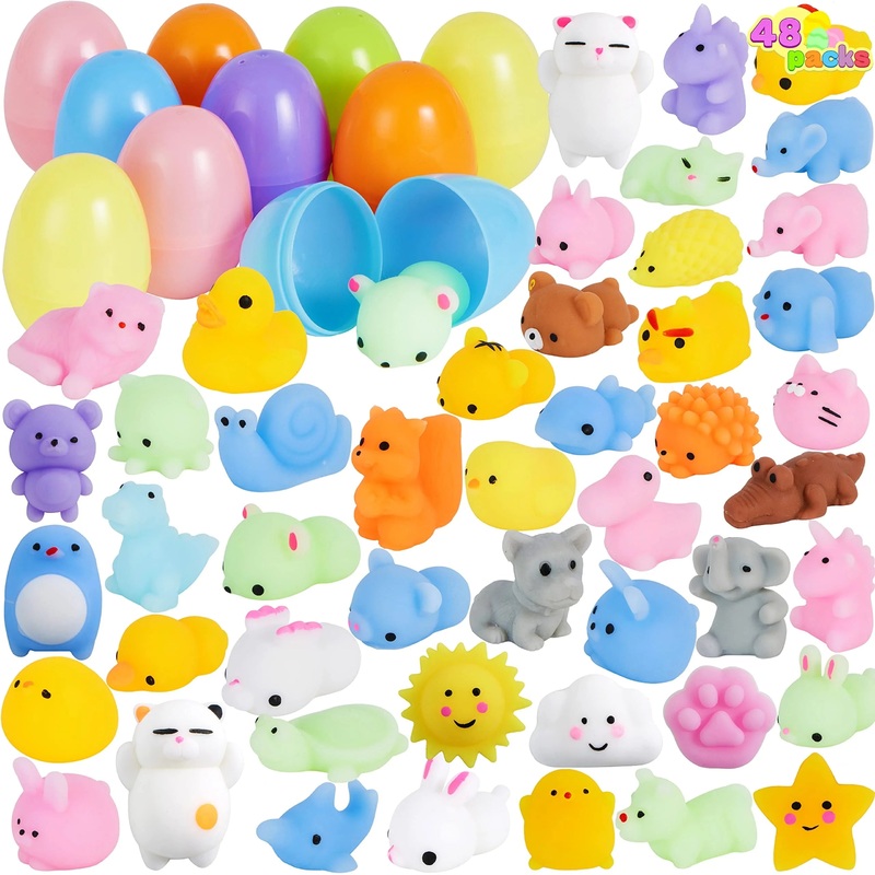 48 pieces of Mochi soft toys pre installed with Easter eggs