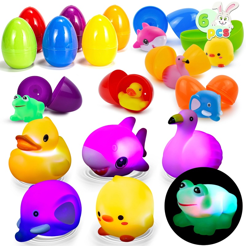 6 Pcs Prefilled Easter Eggs with Light Up Bath Toys Toys Inside for Kids Boys Girls Toddlers,Easter Basket Stuffers Gifts Party Favors