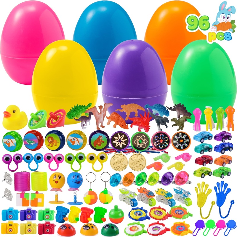 96 Pcs Prefilled Easter Eggs Set ( 48 Toys and 48 Eggs),Easter Egg with Toys Inside,Easter Basket Stuffers for Kids Easter Basket Classroom Exchange Toddler Boys Girls