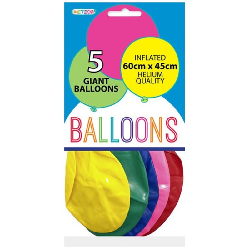 Giant Party Balloons Assorted Colour Balloons 60cm (Pack of 5)
