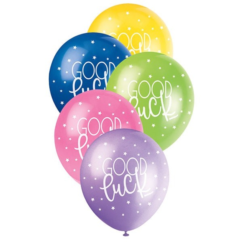 "Good Luck" Assorted Colour Pearl Balloons 30cm (Pack of 5)
