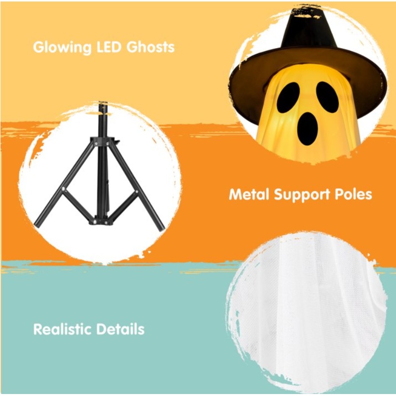 Joyfy 2 Packs Halloween Decorations Outdoor,Light Up Halloween Spooky Standing Ghost with Witch Hat,Scary Ghosts Decor with LED Lights for Front Porche Yard Garden Home