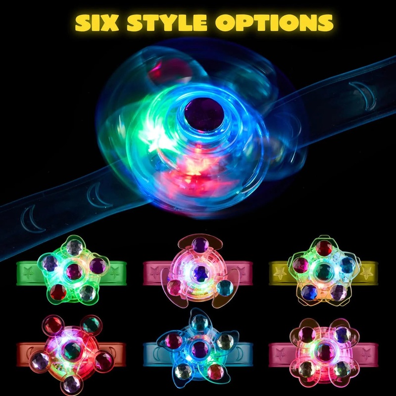 Joyfy 24 Pack Glow in the Dark Party Favors LED Fidget Toys Light Up Spinning Bracelets for Kids, Treasure Box Toys for Classroom, Birthday Gifts