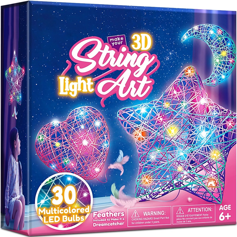 Joyfy 3-Pack 3D String Art Kit for Kids - with 30 Multicolor LED Bulbs Crafts, Birthday Christmas Gifts for Girls Ages 6-12