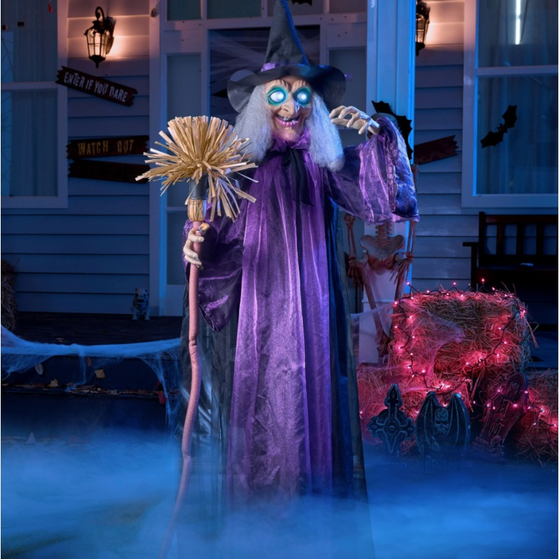 Joyfy 6 ft Standing Witch Life Size Animated Halloween Decorations Outdoor Scary Decorations Halloween Motion Activated Witch with LED Eyes & Sound,Haunted House Decor