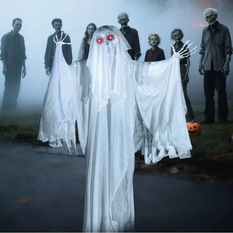 Joyfy 67" Standing Ghost Large Halloween Decorations Outdoor Scary Decorations Halloween Motion Activated Ghost with LED Eyes & Sound,Haunted House Props