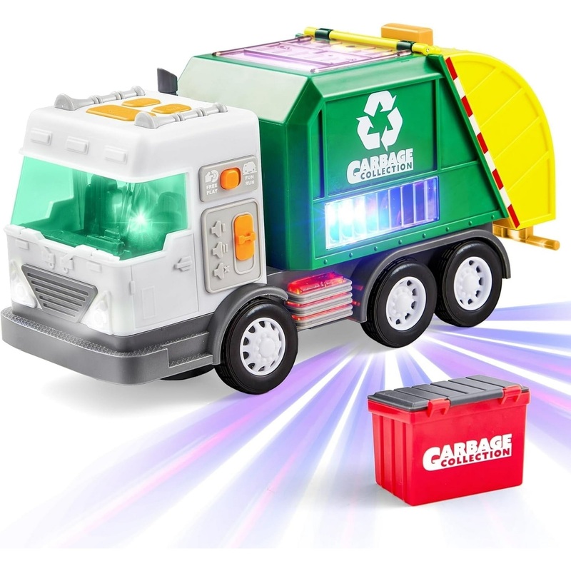 Joyfy Garbage Truck Toy, Bump & Go Car LED Projections, Best Christmas Gift for Boys & Girls, Garbage Truck for Kids Birthday
