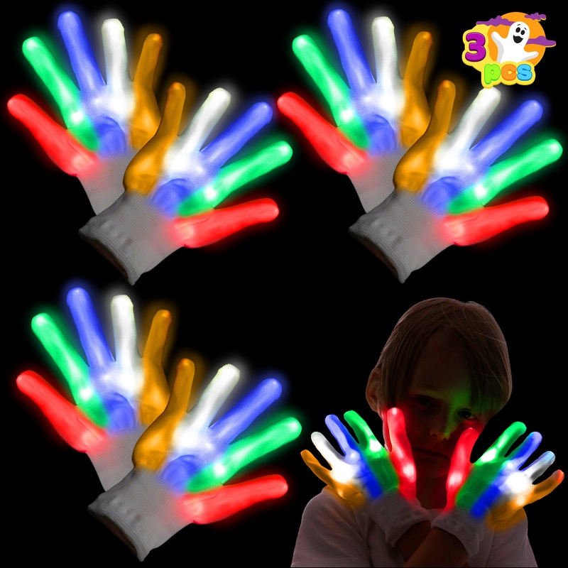 JOYIN 3 Pack LED Gloves for Kids,Flashing Finger Light Up Gloves Cool Glow Gloves with 3 Lighting Modes,Glow in the Dark Gloves for Kids Halloween Party Favors,Halloween Costume Accessories