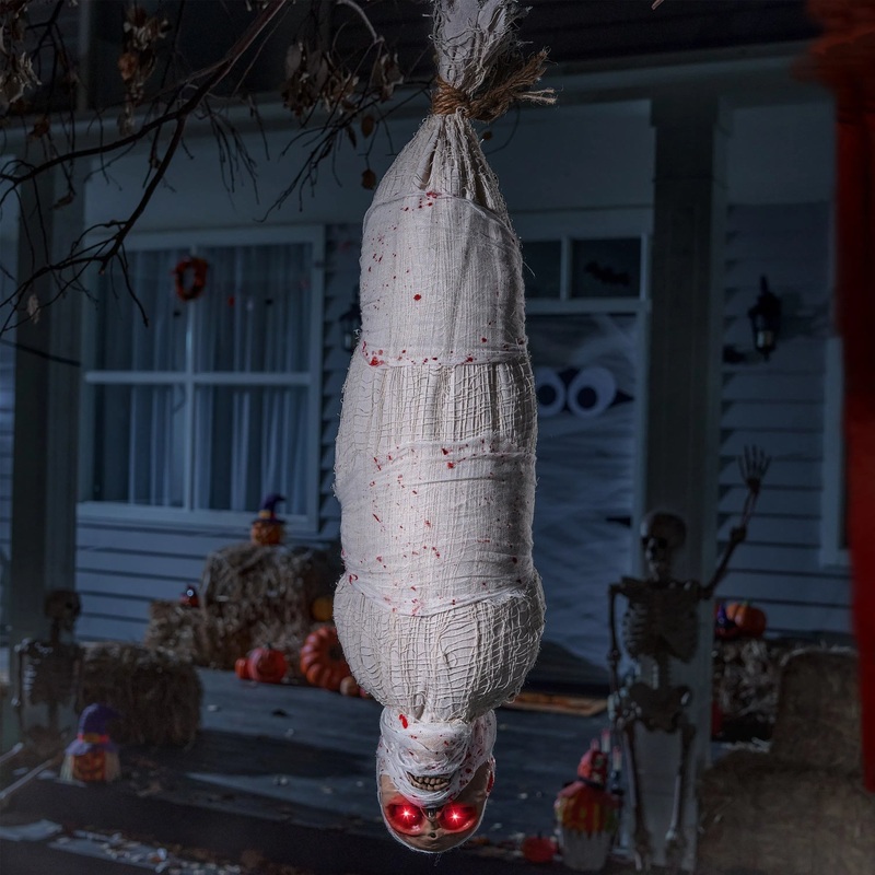 JOYIN 35 Inch Animated Halloween Decorations Scary Hanging Zombie with LED Light Up Eyes & Sound Effect,Halloween Indoor Outdoor Decorations,Hanging Halloween Decorations