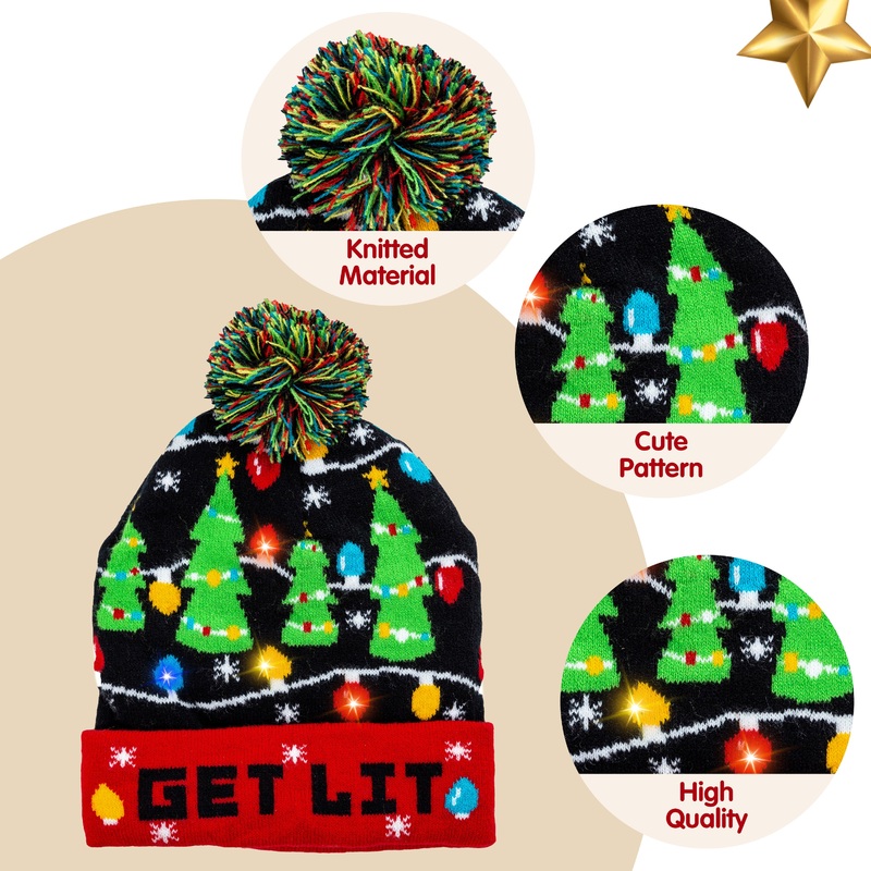 SYNCFUN 1 Pack LED Christmas Hat,Light Up Ugly Christmas Beanies for Adults,Women Mens Gifts for Christmas,Funny Hats Christmas Party Favors Christmas Accessories Winter Hat