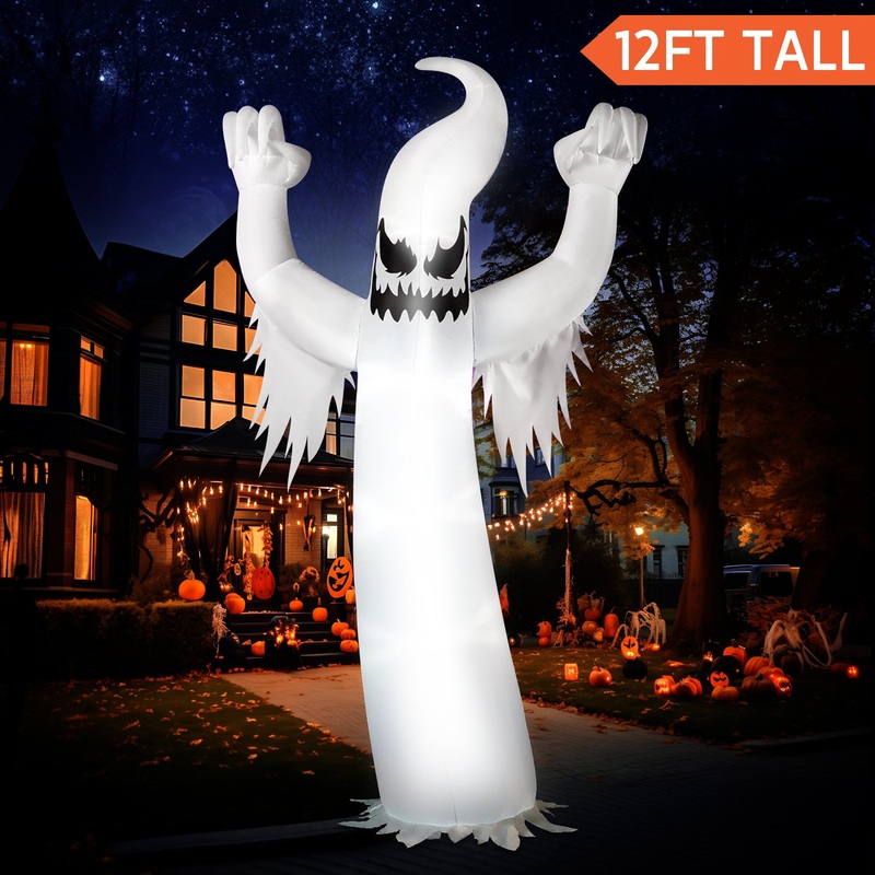 SYNCFUN 12 ft Halloween Inflatable Ghost,Giant Ghosts inflatables with Build-in LEDs Outdoor Decorations,Blow Ups Halloween Yard Inflatables