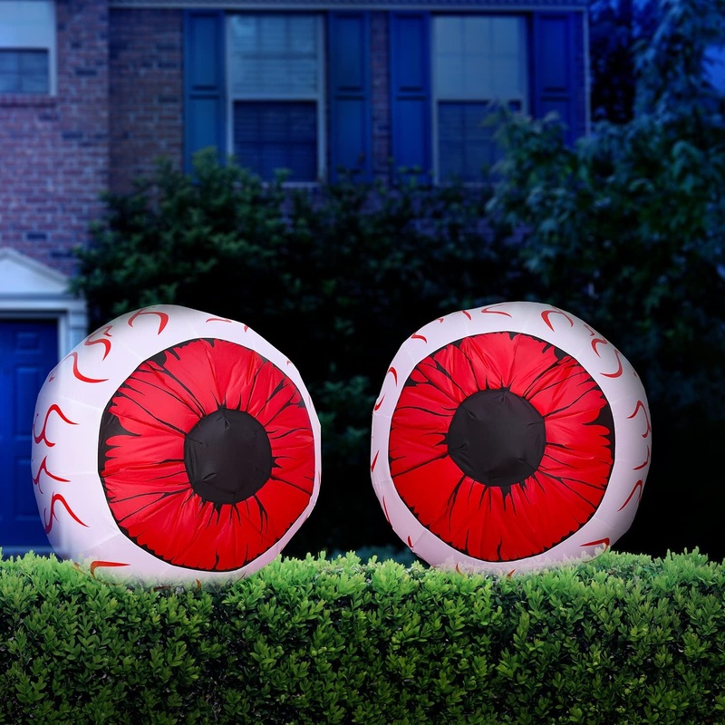 Syncfun 2 Pack Halloween Inflatable Huge Red Eyeballs with Build-in LEDs Halloween Blow up Yard Decorations,3 FT Diameter