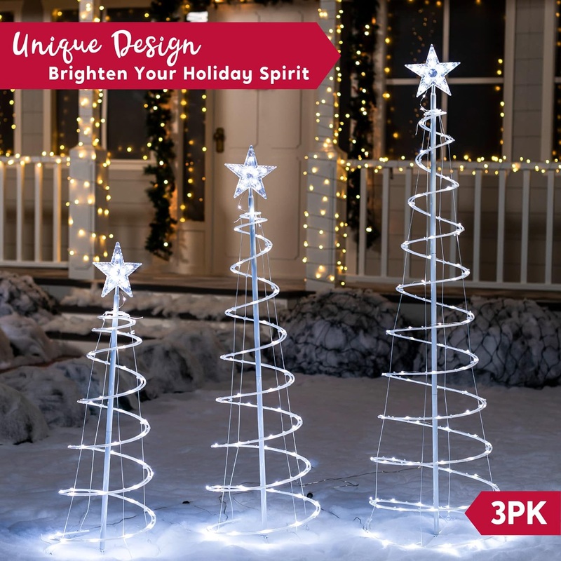 SYNCFUN 3 Pack Spiral Tree Christmas Decoration Outdoor,218 LED Christmas Tree Light Decorations,Christmas Yard Light with Stakes Decorations Outdoor Holiday Decor