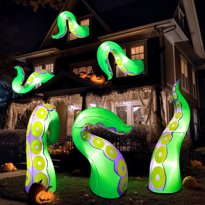 Syncfun 3 Pcs Halloween Inflatable Outdoor Giant Octopus Tentacle Broke Out from Window with Built-in LED Blow Up Inflatable for Window Decoration Yard Garden Lawn Decor