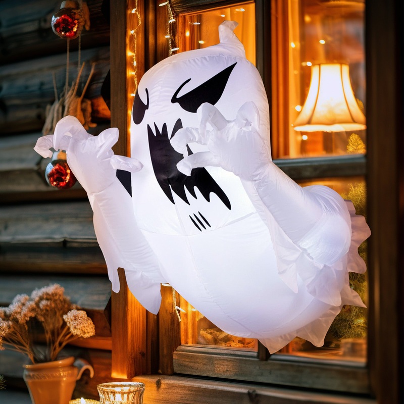 Syncfun 4.5 FT Halloween Inflatable Decorations Outdoor Scary Flying Ghost Broke Out from Window with Built-in LED Blow Up Inflatable for Window Decoration Yard Garden Lawn Decor