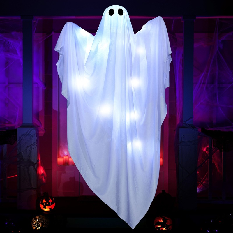 Syncfun 47 Inch Hanging Ghosts Halloween Decor,Halloween Light up White Ghosts with Spooky White LED Light,Halloween Outdoor Yard Porch Decorations,Haunted House Decorations