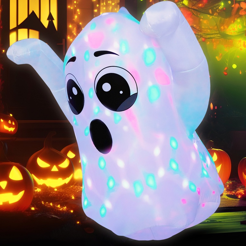 SYNCFUN 5 FT Halloween Inflatable Ghost Built-in Colorful Led Lights,Halloween Blow Up Cute Decor for Indoor Outdoor Holiday Yard Decoration
