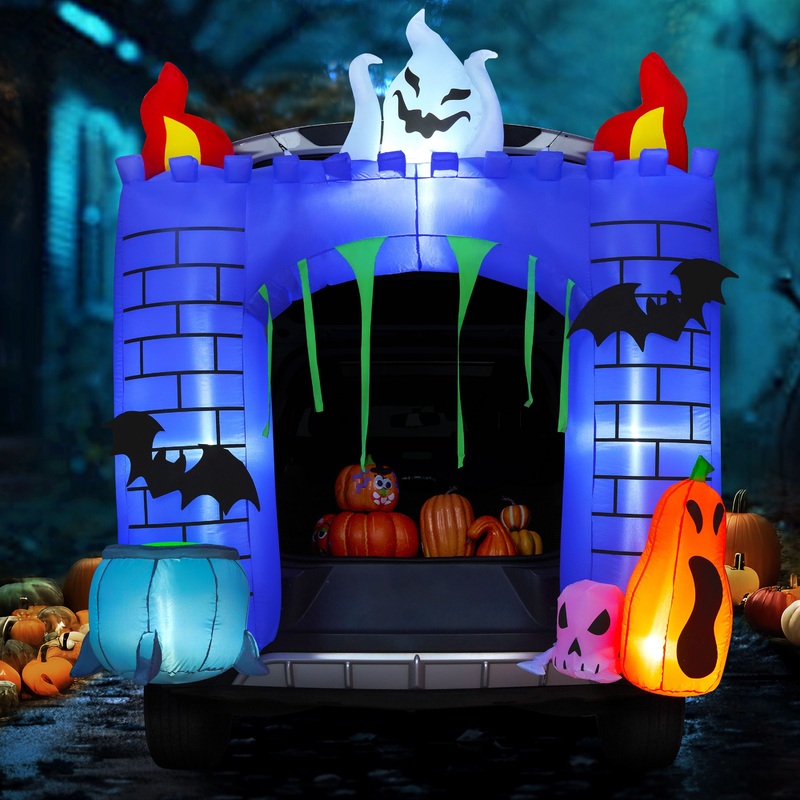 SYNCFUN 6 FT Halloween Inflatable Haunted Castle Decoration,Trunk or Treat Car Decorations Kit Ghost and Pumpkin with Built-in LED Light for Halloween Party Indoor,Outdoor,Yard,Garden Decor