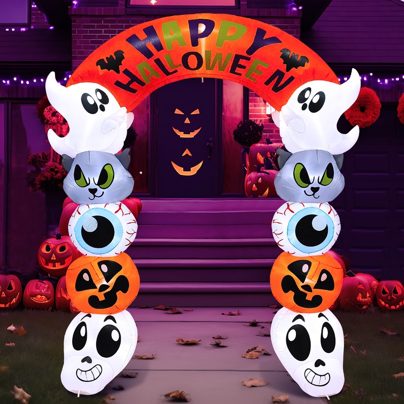 Syncfun 8 FT Halloween Inflatable Cute Stacked Characters Halloween Archway Decorations Inflatable with Build-in LEDs,Halloween Blow Up Yard Decorations