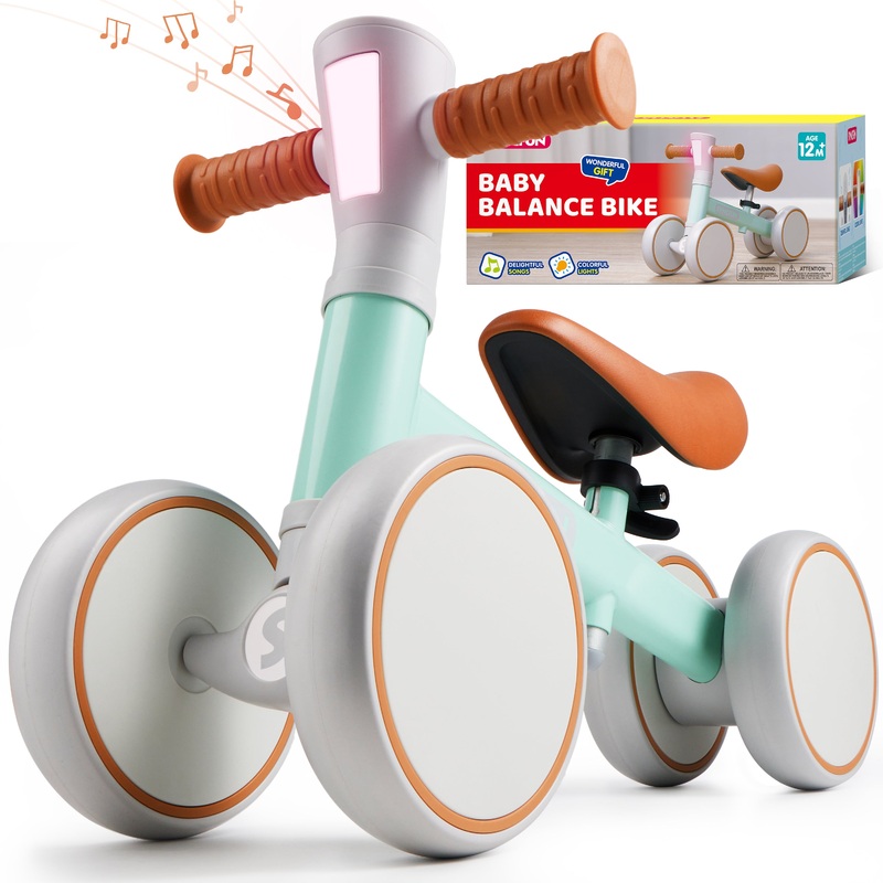 SYNCFUN LED Baby Balance Bike with Music for 1 2 3 Year Old Boys Girls 12-36 Months Adjustable Toddler First Bike with Lights & Sounds 4 Wheels Riding Toys