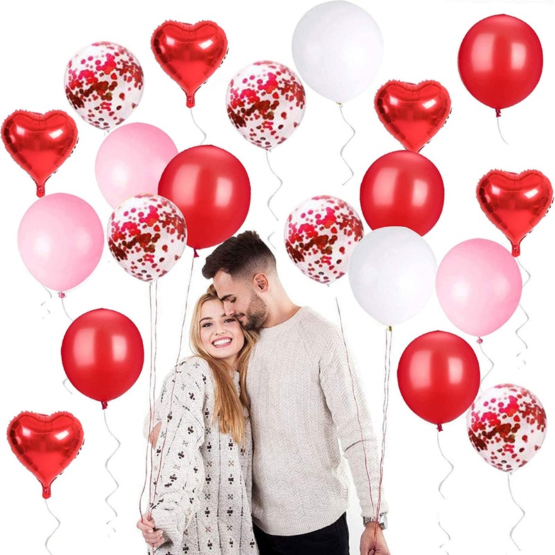Valentines Day Balloon Arch Garland Kit - Pink White Red Confetti Balloons With Red Heart Balloons For Valentine'S Day( Pack Of 108)