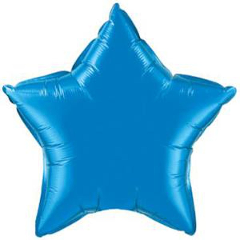 20" Sapphire Blue Star Balloon Package With Ribbon.