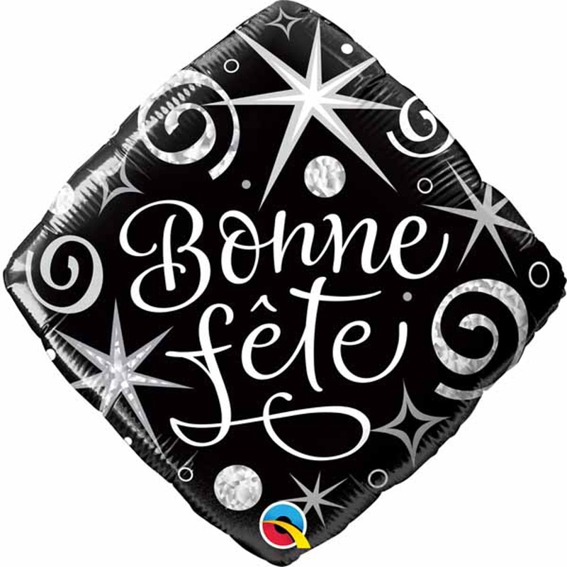 "Bonne Fete" Celebration Package - 18" Diamond Mylar Balloon & Latex Balloons.