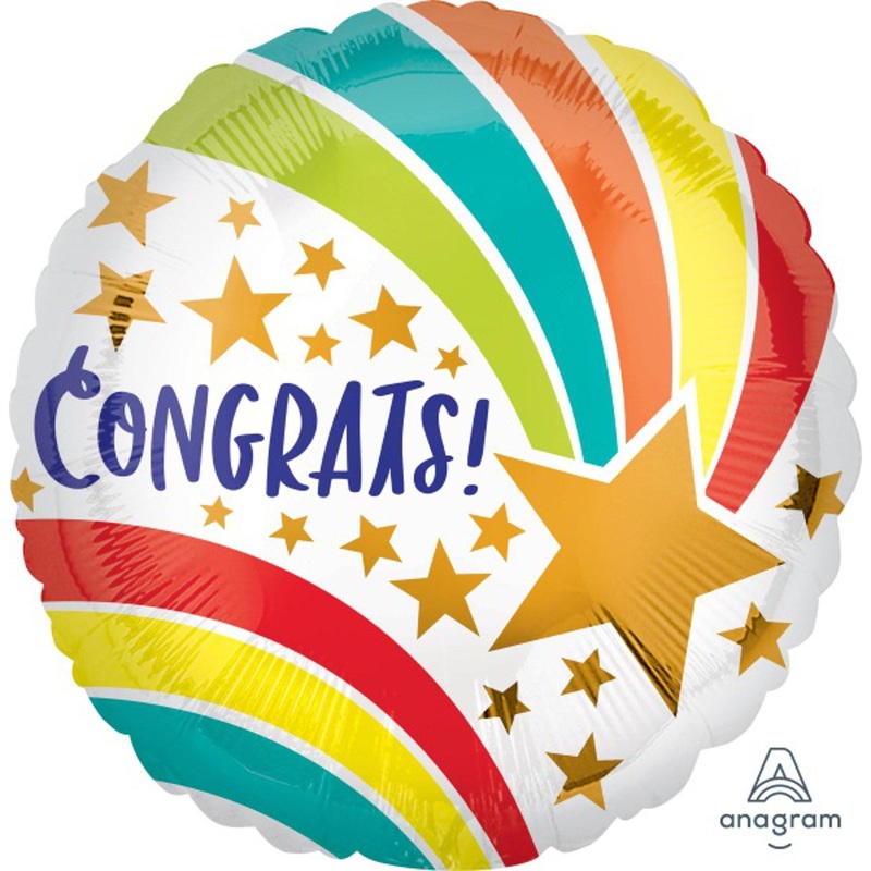 Congrats Shoot Star Balloon: 18" Round Helium-Filled With S40 Packaging