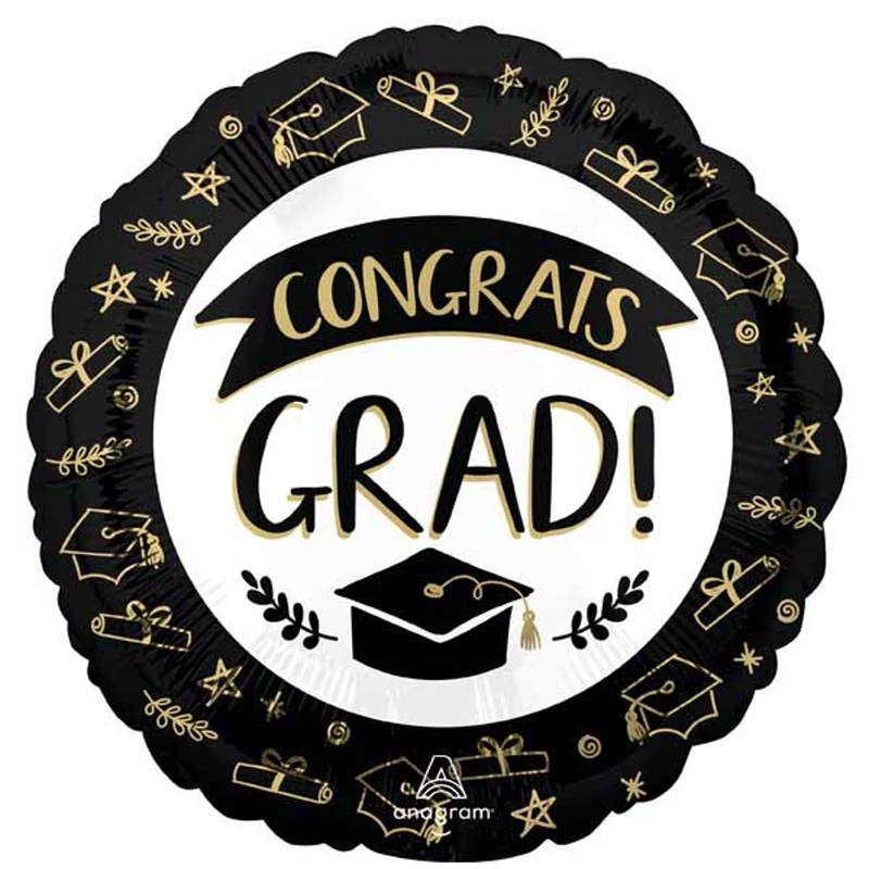 Sketch Congrats Grad Balloon - 18" Round Helium Balloon In S40 Package.