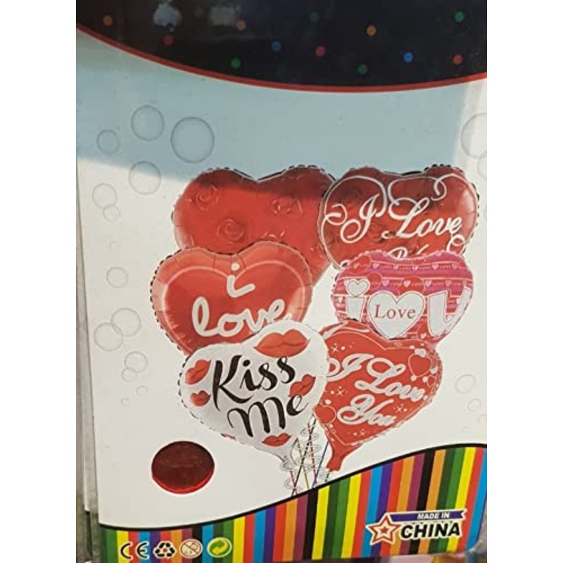 18 Inch Multicolor Heart Shape I Love You Foil Balloon (Pack of 6)
