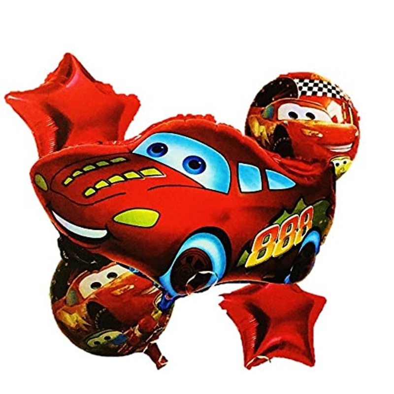 18 Inch Red Car Themed Foil Balloons (Pack of 5)