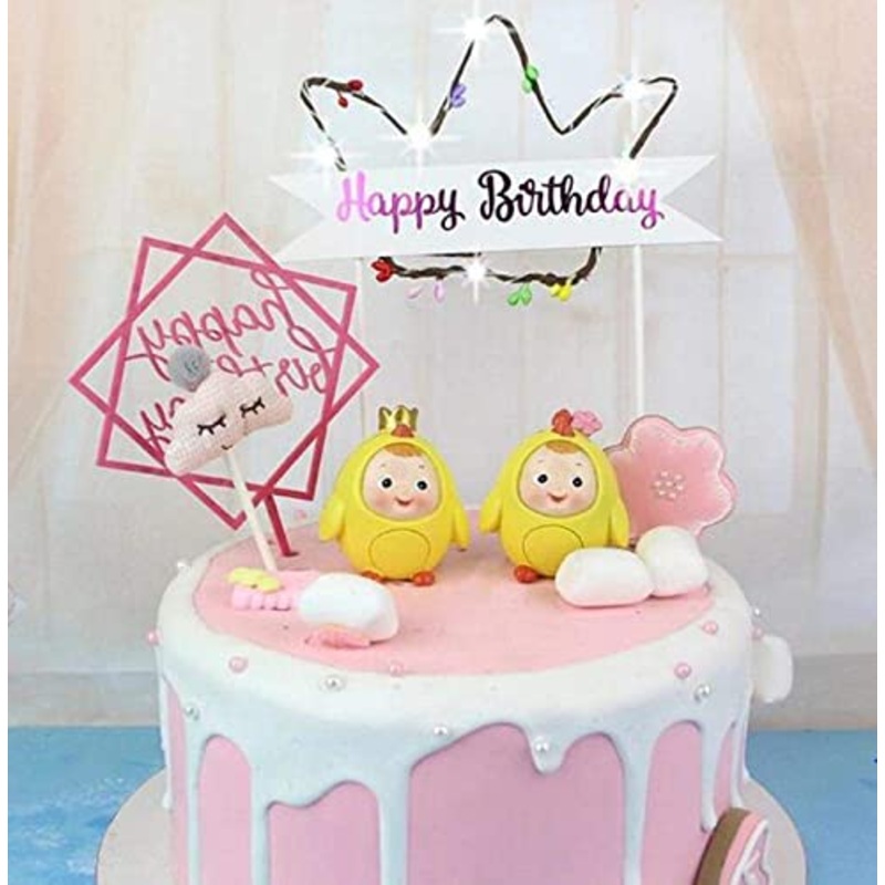 3 Inch Happy Birthday Crown Shape Multicolor Led Cake Toppers
