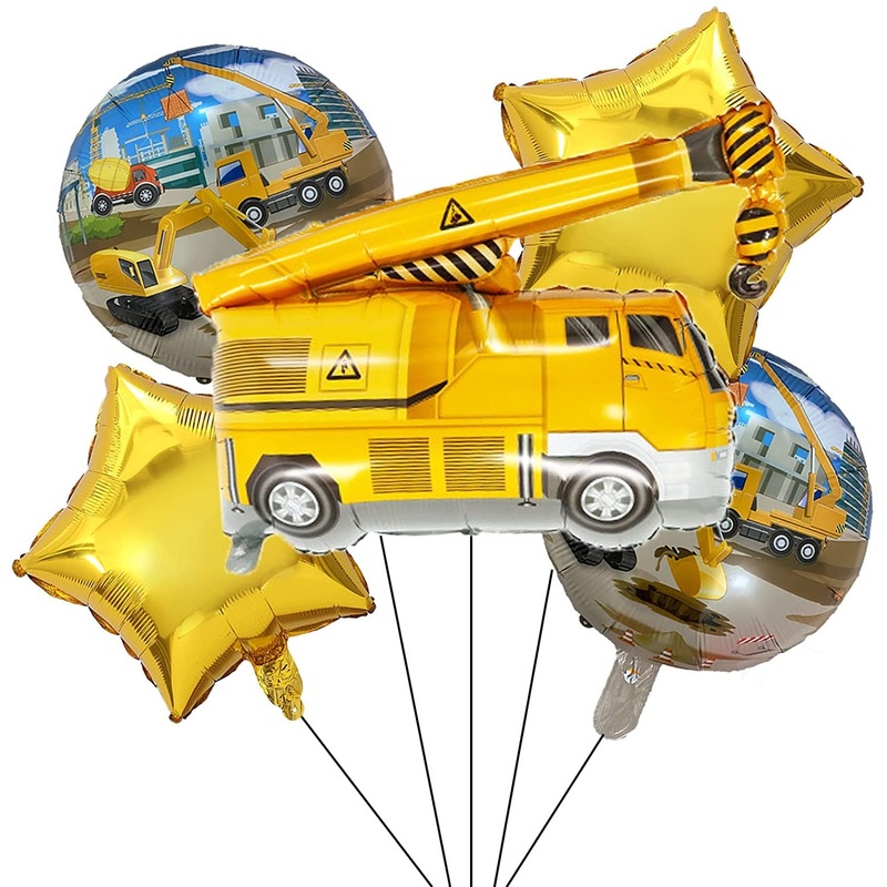 34 Inch Yellow Crane Vehicle Foil Balloon Set (Pack of 5)