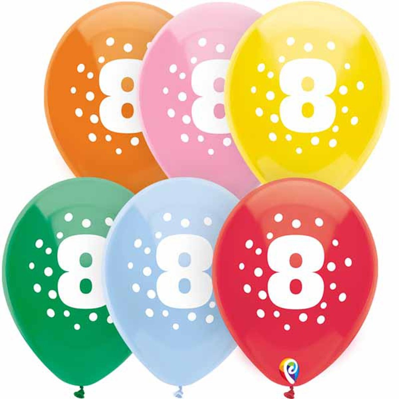 Colorful #8 Dots 12" Balloons - Pack Of 8