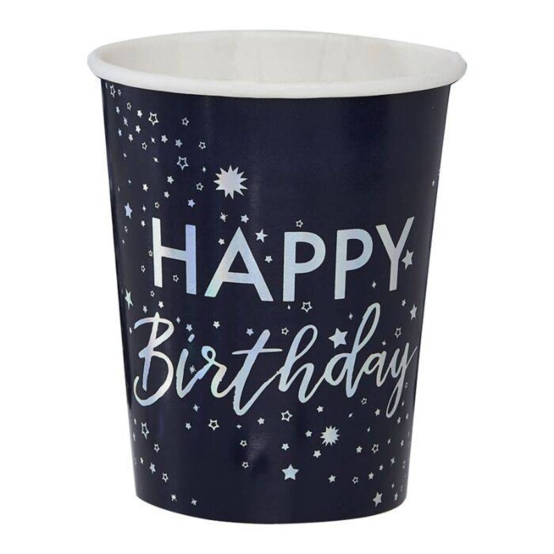 Iridescent Foiled Happy Birthday Paper Cups
