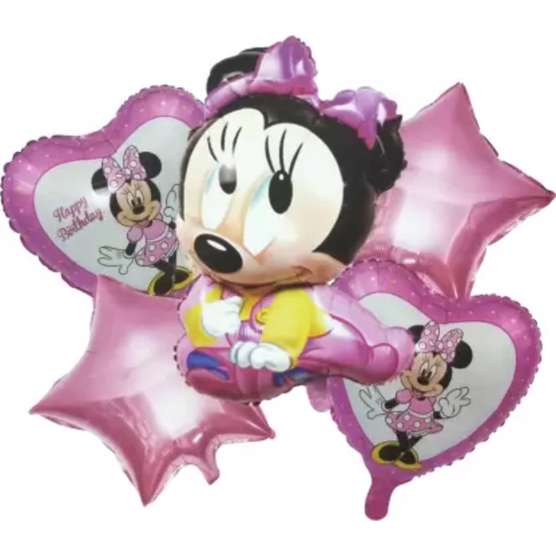 Multicolor Cartoon Minnie Mouse Themed Foil Balloon (Pack of 5)