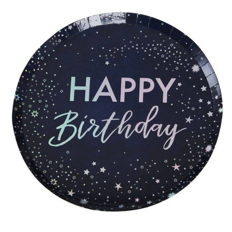 Navy Foiled Happy Birthday Paper Plates S9102