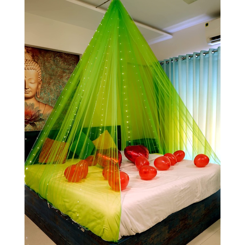 Parrot Green Color Decoration Net Cabana Tent  (With 10M Led Light)