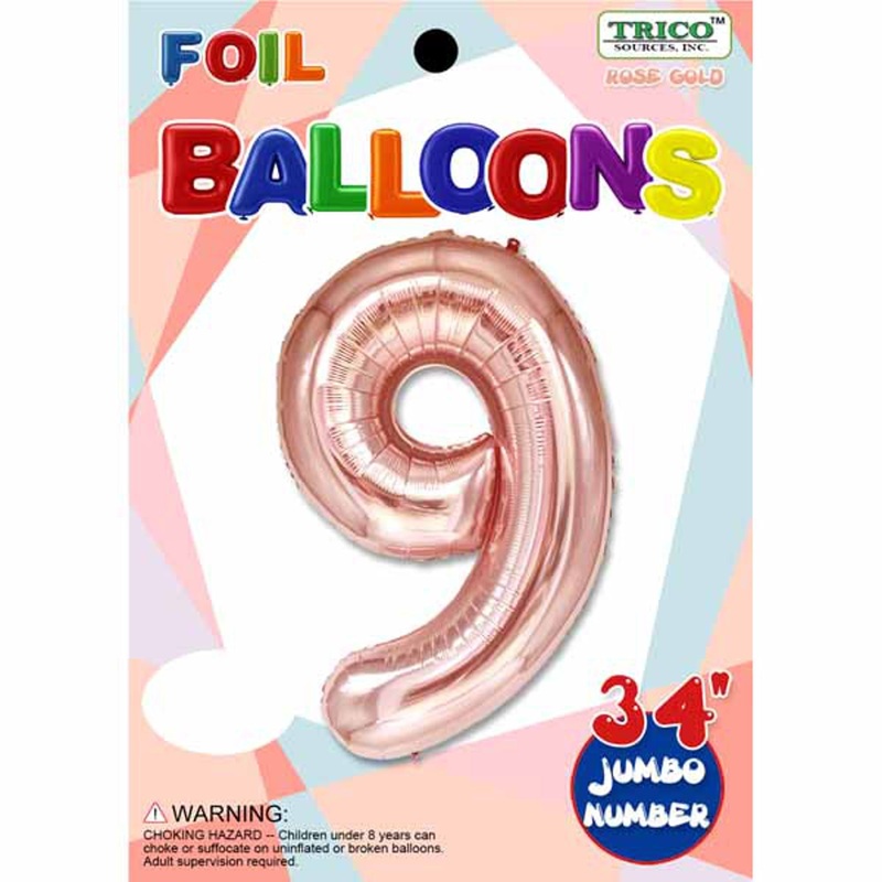 Rose Gold Foil Number 9 Balloon - 34" Packaged