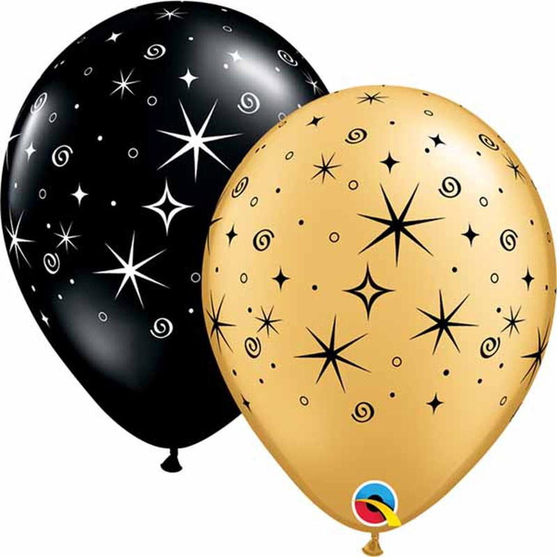 "Sparkling Gold And Black Latex Balloons - Pack Of 50 (11 Inches)"