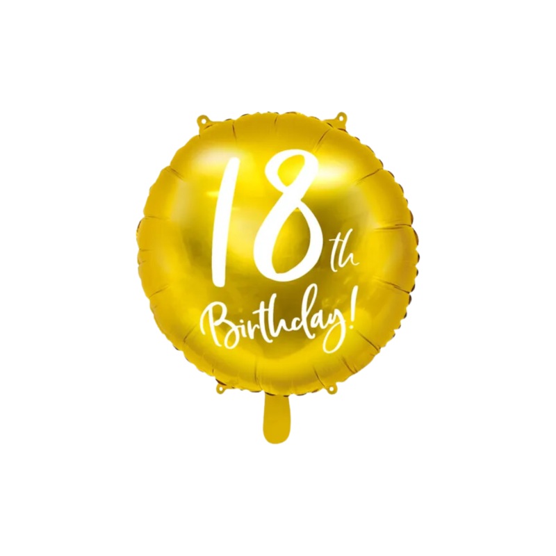 18th Birthday Gold Foil Balloon Filled With Helium