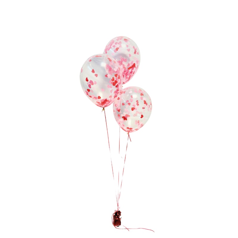 3 Standard Heart Confetti Balloons Filled with Helium